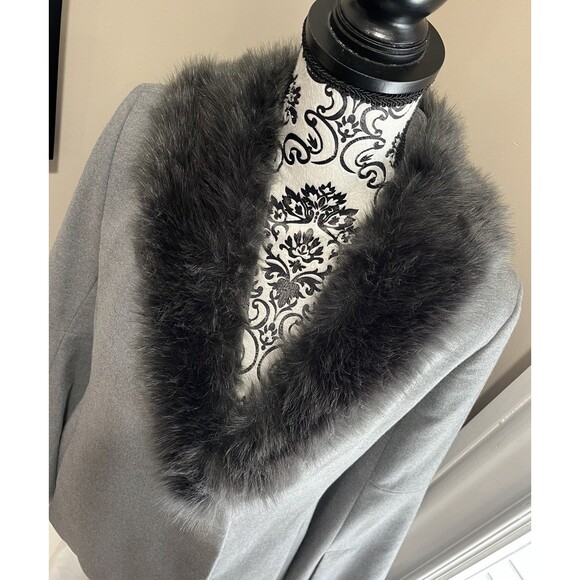 Banana Republic Gray Removable Faux Fur Collar Blazer Sz 4 Office Siren Mob Wife - Picture 2 of 15